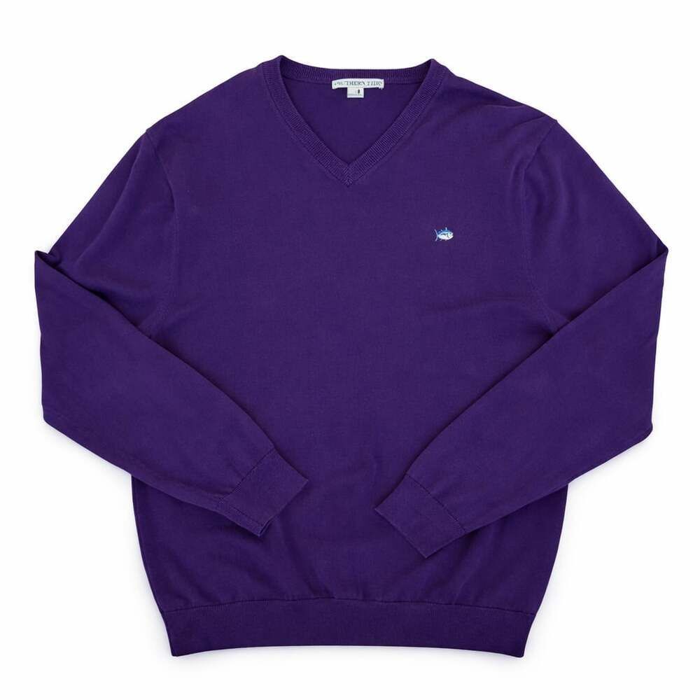 Southern Tide Purple Cotton V-Neck Pullover Sweater Men's Size Large